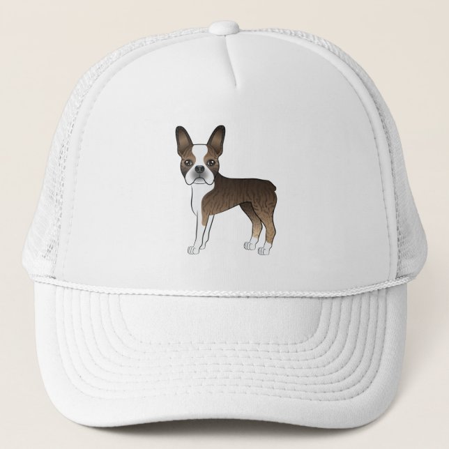 Boné Brindle Boston Terrier Cartoon Dog Ilustração (Frente)