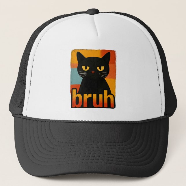 Boné Bruh Black Cat Funny Retro Vintage Meme  (Frente)