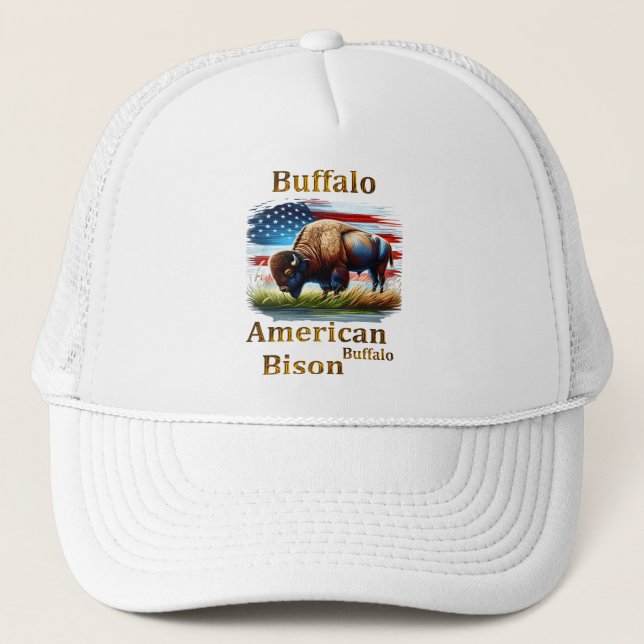 Boné Buffalo em campo de grama com bandeira americana (Frente)