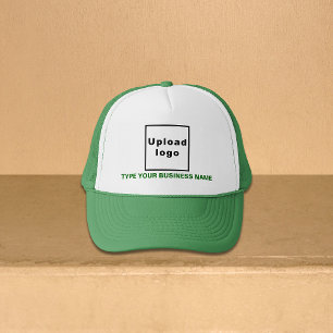 Boné Business Name and Logo Green and White Trucker Hat