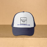 Boné Business Name and Logo Navy and White Trucker Hat<br><div class="desc">Trucker hat that you can customize to put your business name. You can give it as giveaway item or gift to your customers. You can also include it in your marketing materials to advertise your business or in your promotional products to promote your brand name. Trucker hat with your business...</div>