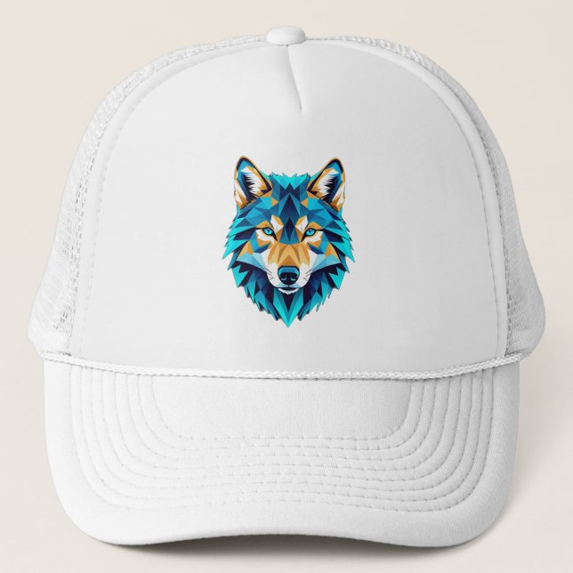 Boné Cabeça de Lobo Geométrico – Animal Baixo Poli Azul (Frente)