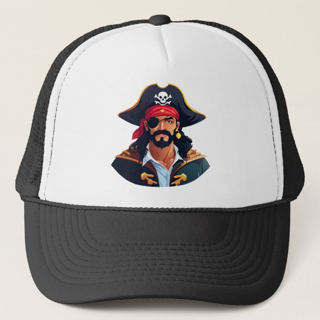 Boné Cabeça de pirata com chapéu de marinheiro e tapa-o (Frente)