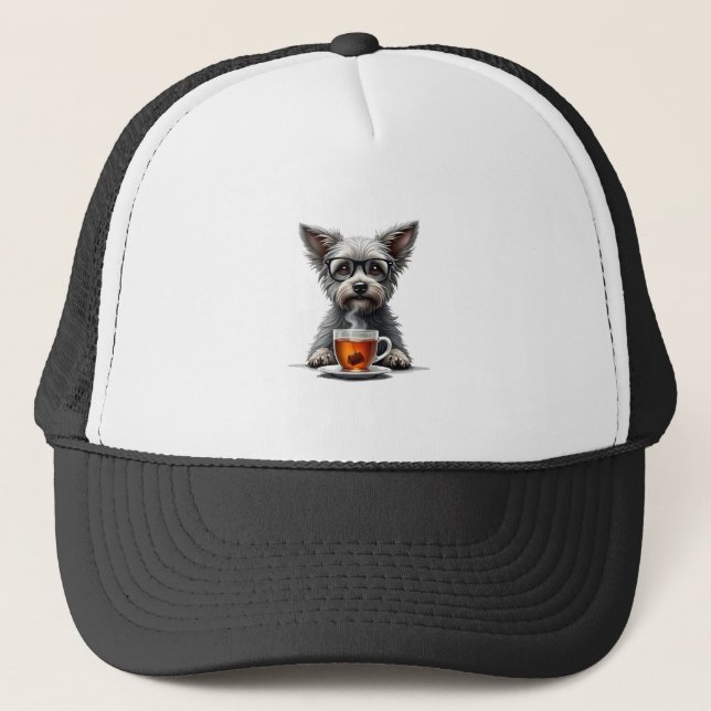 Boné Cachorro Antigo Segurando Chá com Óculos Pet Retro (Frente)