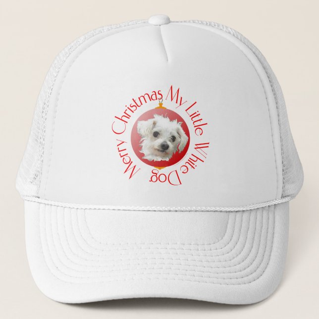 Boné Cachorro Branco de Natal Maltês (Frente)