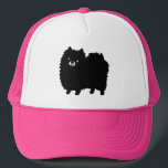Boné Cachorro de Cartoon Negro Bastão Pomerano<br><div class="desc">Um legal chapéu de camionista do amante da Pomerânia. Desenho original de um Pomerano preto fluffy. Ajustados unisex na maioria das adolescentes e adultos.</div>