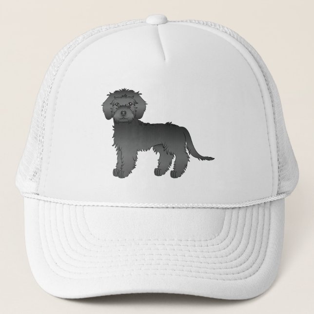 Boné Cachorro de Cartoon Negro Mini Goldendoodle (Frente)