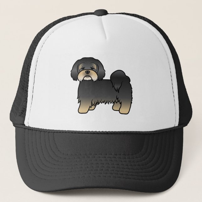Boné Cachorro De Desenho Animado Fofo Lhasa Apso Preto  (Frente)