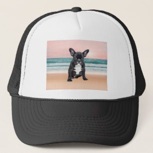Boné Cachorro francês fofo praia sol água