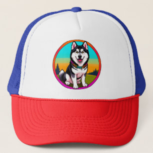 Boné Cachorro Husky de Desenho Animado Fofo com Coleira