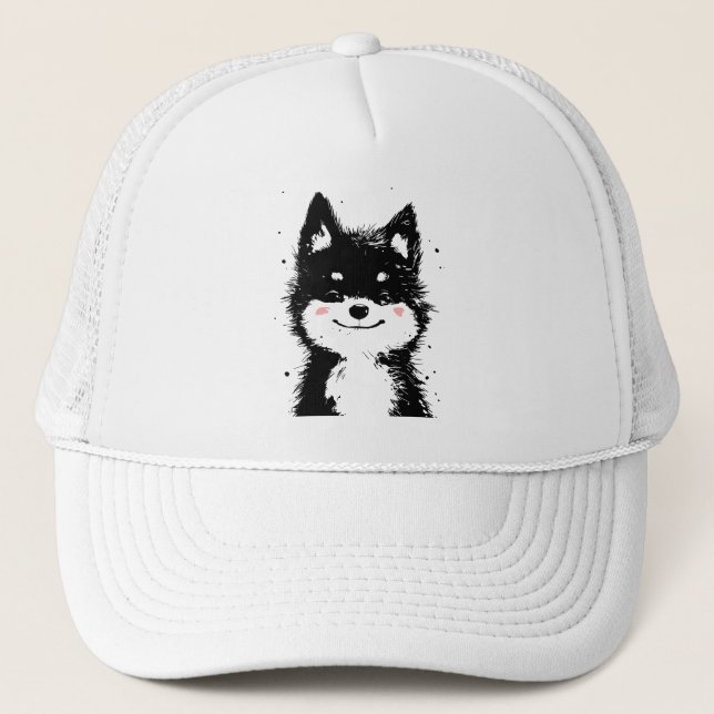 Boné Cachorro Preto e Branco Sorridente (Frente)