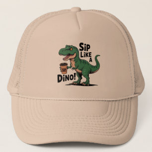 Boné café bebendo dinossauro