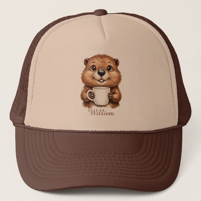 Boné Café da Manhã Personalizado de Castor Aconchegante (Frente)