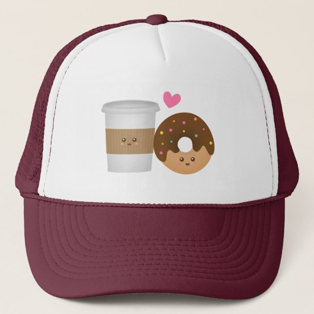 Boné Café Kawaii e Donut apaixonados Par Perfeito (Frente)