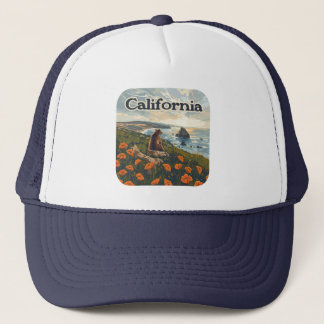 Boné California Bear Poppies Flores Retro