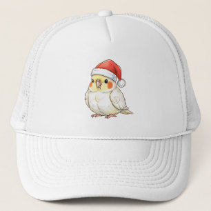 Boné Calopsita de Natal Usando Chapéu de Papai Noel