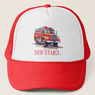 Boné Caminhão de Fogo Vermelho Moderno Nome Personaliza