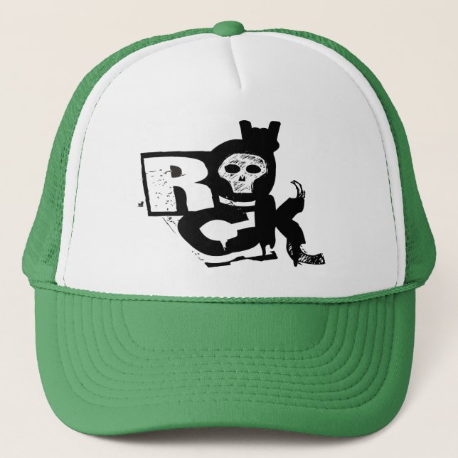 Boné Camionista do crânio da mão da rocha (Frente)