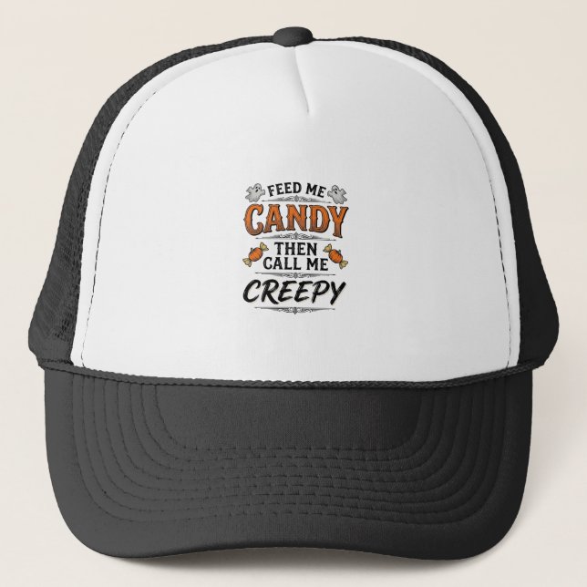 Boné Camisa de Doces de Halloween Citação Assustadora D (Frente)