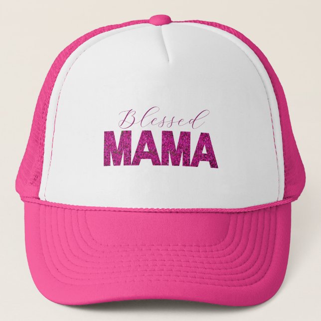 Boné Camisa de mamã abençoada com texto cor-de-rosa - P (Frente)