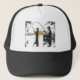 Boné Camisa Vintage com Gravura de Pai e Filho Pescando