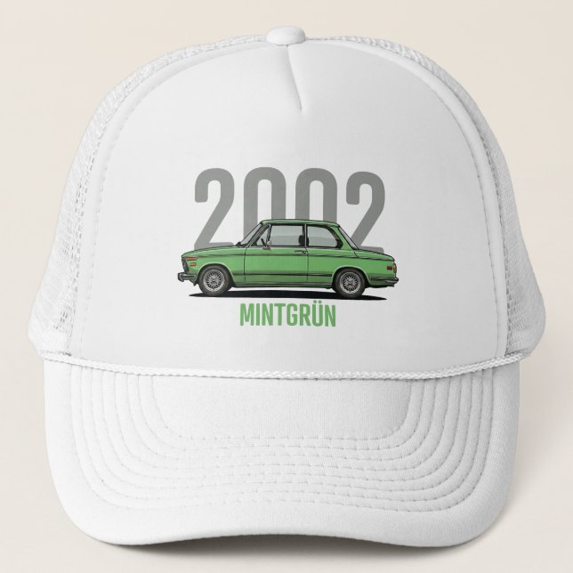 Boné Camiseta BMW 2002 Verde-Menta Carro Clássico (Frente)