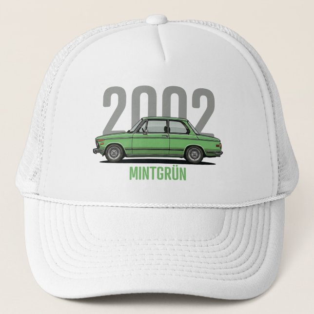Boné Camiseta BMW 2002 Verde-Menta Carro Clássico (Frente)