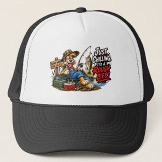 Boné Camiseta 'Cachorro Pescador Engraçado Vida Difícil