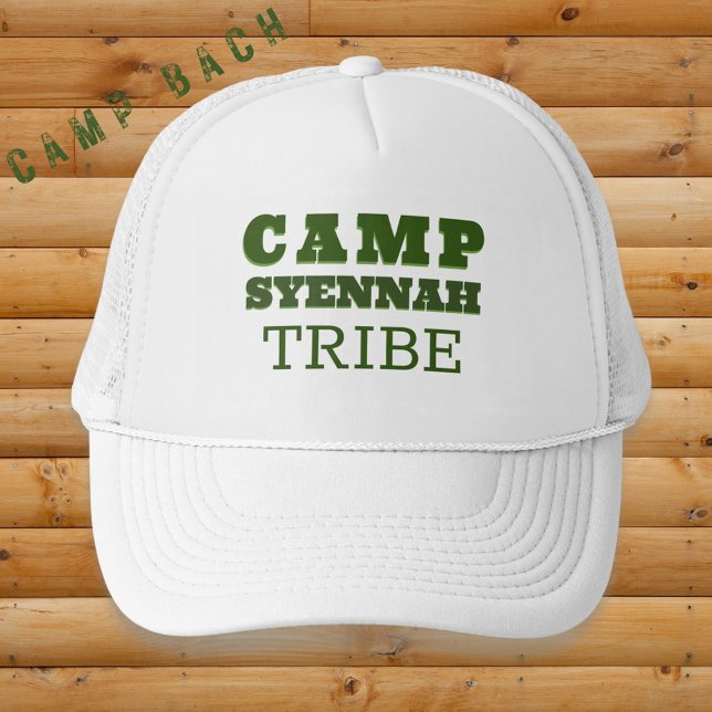 Boné Camp Bachelorette Personalizada Verde (Bold retro type in classic camp green. Add your custom text.)
