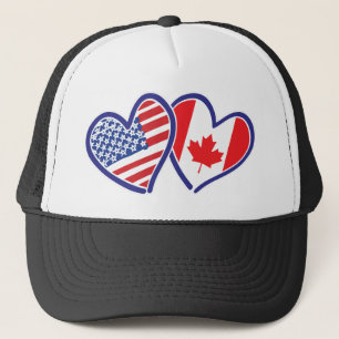 Boné Canadense e corações da bandeira de América