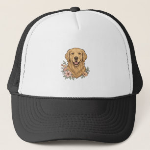 Boné Cão de Água Retriever Floral Desenho de Gravura Vi