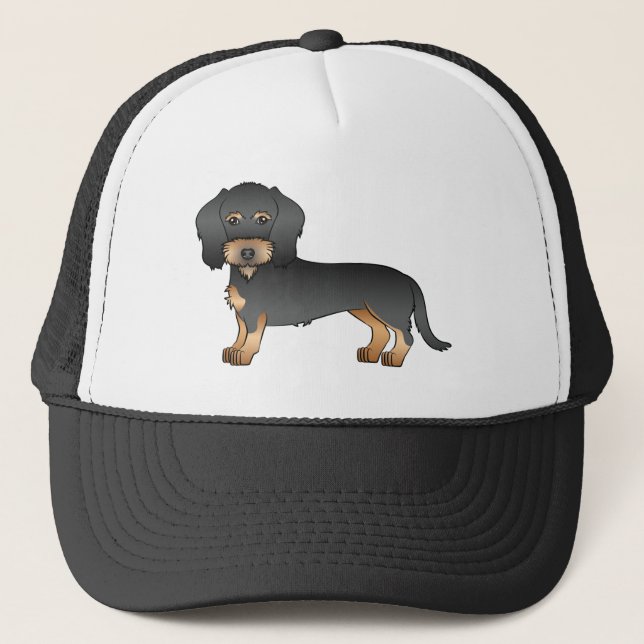 Boné Cão De Cartoon De Dachshund Com Cabos Negros E Tan (Frente)
