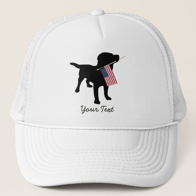 Boné Cão preto do laboratório com a bandeira americana (Frente)