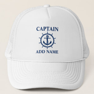 Boné Capitão náutico Nome Âncora Corda Roda