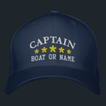 Boné Capitão Náutico Nome do Barco Marinho Blue Dourada<br><div class="desc">Veleja em estilo com um bordado personalizado que apresente sua classificação de Capitão ou outro título desejado junto com seu Nome ou Nome do Barco em prata e cinco estrelas de ouro. Várias cores de boné e thread a serem escolhidas. Faz um presente personalizado de excelente para Dia de os...</div>
