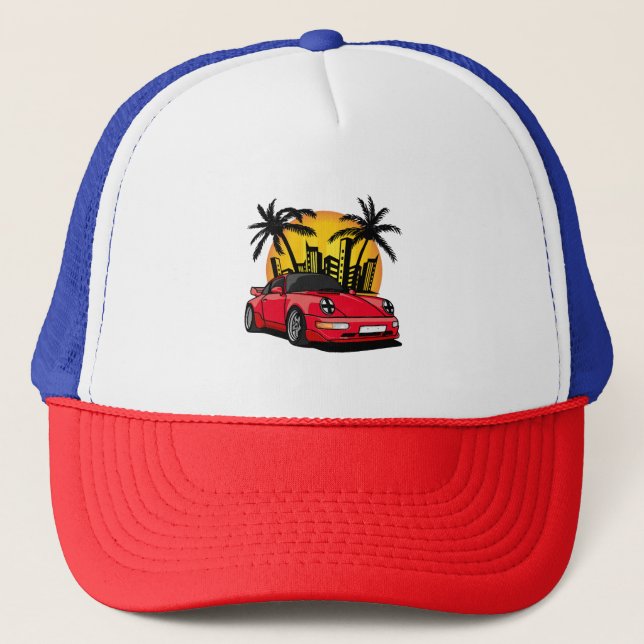 Boné Carrera Clássico Vermelho no Pôr do Sol da Cidade (Frente)