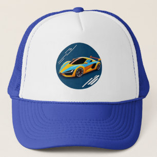 Boné Carro Esportivo Amarelo em Fundo Azul