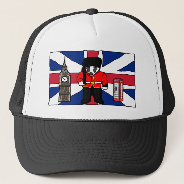 Boné Cartoon britânico Badger com Big Ben e Flag (Frente)