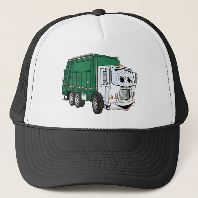 Boné Cartoon de Caminhão de Lixo Branco Verde (Frente)