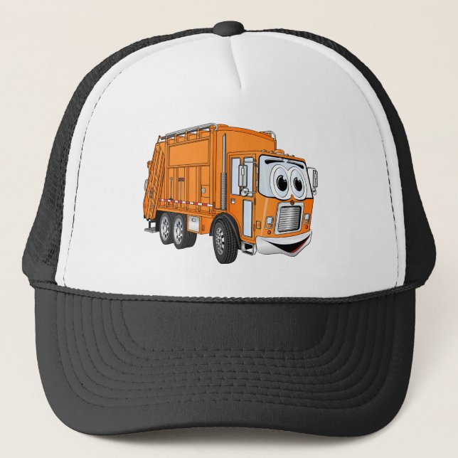 Boné Cartoon de Caminhão de Lixo Laranja Sorrindo (Frente)