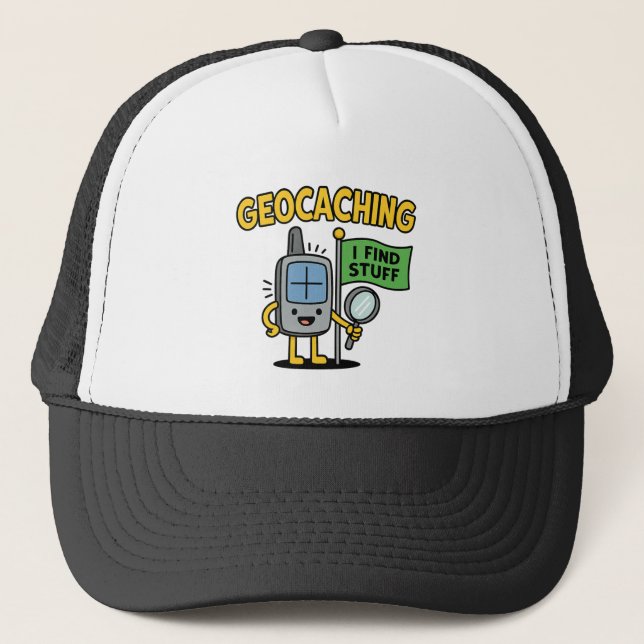 Boné Cartoon de GPS de Geocaching Divertido com Bandeir (Frente)
