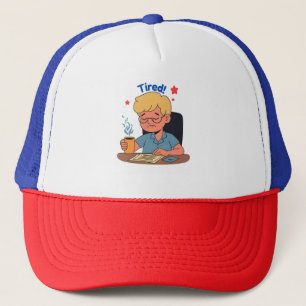 Boné Cartoon do Office Worker Cansado - Café e Trabalho