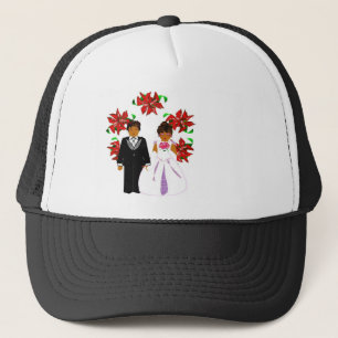 Boné Casal De Casamento De Natal Em Black Round Wreath 