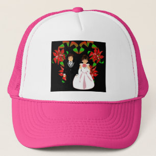 Boné Casal De Casamento De Natal Em Coração Rosa I