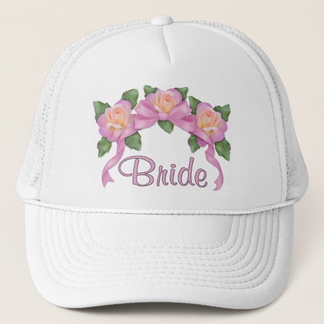 Boné Casamento de Fita de rosa - Noiva (Frente)