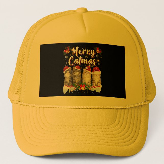 Boné Cat Christmas Santa Hat Engraçado Feliz Catmas (Frente)