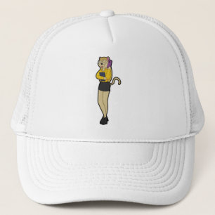 Boné Cat como Secretário com Laptop e telefone celular