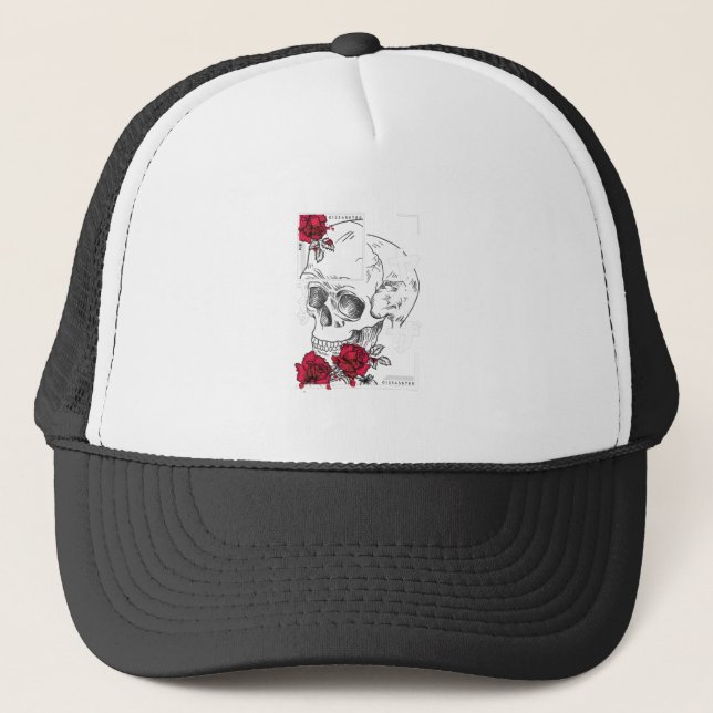 Boné Caveira Com Flores - Design de Estilo Japonês Urba (Frente)