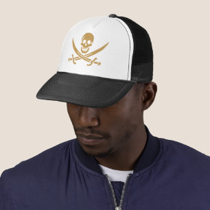 Boné Caveira e Cutelo do Pirata Calico Jack em Ouro Ast