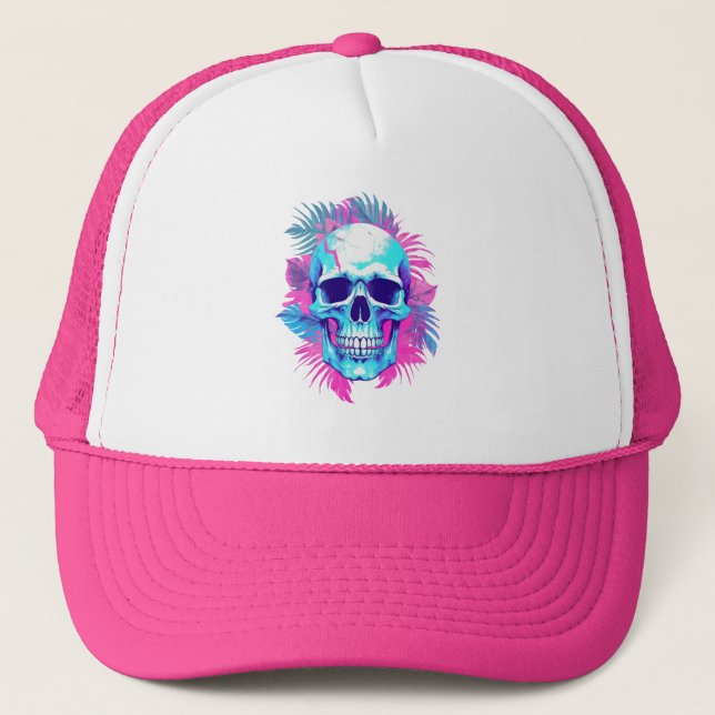 Boné Caveira Floral no Estilo Vaporwave (Frente)